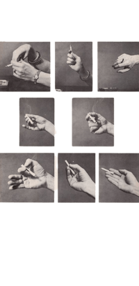 a series of black and white photographs of hands holding a cigarette