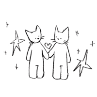 two cats holding hands with stars on a black background