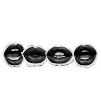 four black and white lips on a black background