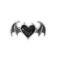 a silver heart with bat wings on a black background